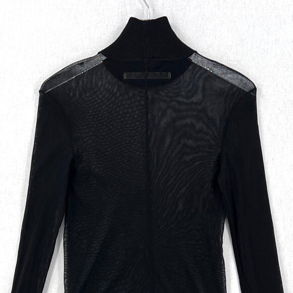 ENZA COSTA Mesh Cuffed Turtleneck Top Womens Medium Black Layering Minimal NEW - Picture 7 of 16